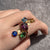 Bespoke Multi Colour Glass Foliate Vine Ring 21ct 21k Yellow Gold  - Size P