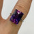 Purple Pink Synthetic Sapphire & Diamond Ornate Ring 9ct 9k White Gold - Size M