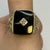 Onyx & Diamond Textured Shoulder Signet Ring 9ct 9k Yellow Gold - Size W