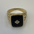 Onyx & Diamond Textured Shoulder Signet Ring 9ct 9k Yellow Gold - Size W