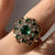 Green Gemstone & White Topaz Ornate Ring 9ct 9K Yellow Gold - Size J