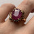 Oval Ruby & White Sapphire Ornate Cocktail Ring 18ct 18k Yellow Gold - Size N