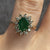 Emerald & CZ Halo Cluster Ring 9ct 9k Yellow Gold - Size L