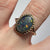 Synthetic Black Opal Frilled Edge Ring 9ct 9k Yellow Gold  - Size O