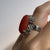 Coral Cabochon Bespoke Ornate Ring 18k 18ct White Gold - Size J