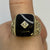 Onyx & Diamond Textured Shoulder Signet Ring 9ct 9k Yellow Gold - Size W