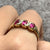 Lab Grown Ruby Trilogy & Diamond Ring 9ct 9k Yellow Gold - Size S