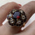 Garnet & White Topaz Ornate Cluster Flower Ring 9ct 9k Yellow Gold - Size L