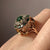 Green Gemstone & White Topaz Ornate Ring 9ct 9K Yellow Gold - Size J