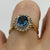 Blue Topaz & Diamond .20ct Halo Cluster Ring 9ct 9k Yellow Gold - Size K