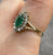 Green Stone & CZ Marquise Halo Cluster Ring 9ct 9k Yellow Gold - Size O