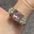 Pink CZ Ornate Trilogy Ring 9ct 9k Yellow Gold - Size U