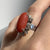 Coral Cabochon Bespoke Ornate Ring 18k 18ct White Gold - Size J